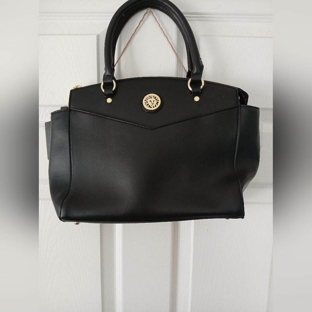 Anne Klein Black Satchel with Gold Accents